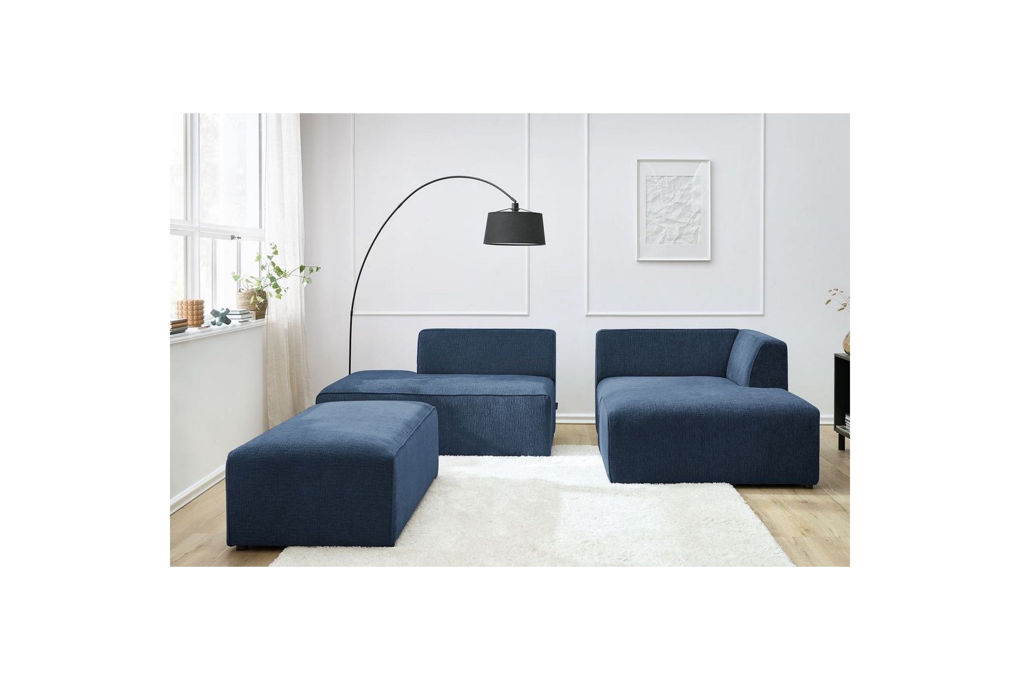 Canapé d'angle fixe modulable MEGEVE tissu texturé avec pouf - Angle droit - BOBOCHIC - The Bradery