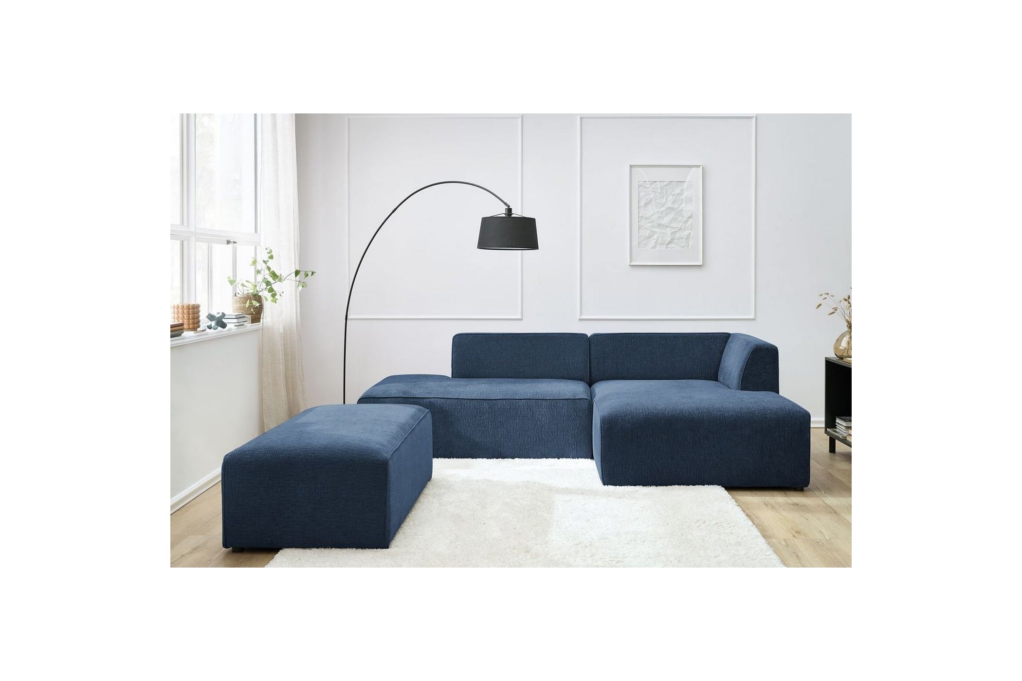 Canapé d'angle fixe modulable MEGEVE tissu texturé avec pouf - Angle droit - BOBOCHIC - The Bradery