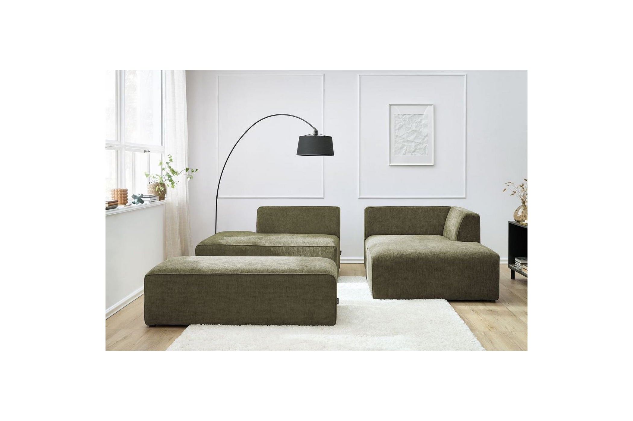 Canapé d'angle fixe modulable MEGEVE tissu texturé avec pouf - Angle droit - BOBOCHIC - The Bradery