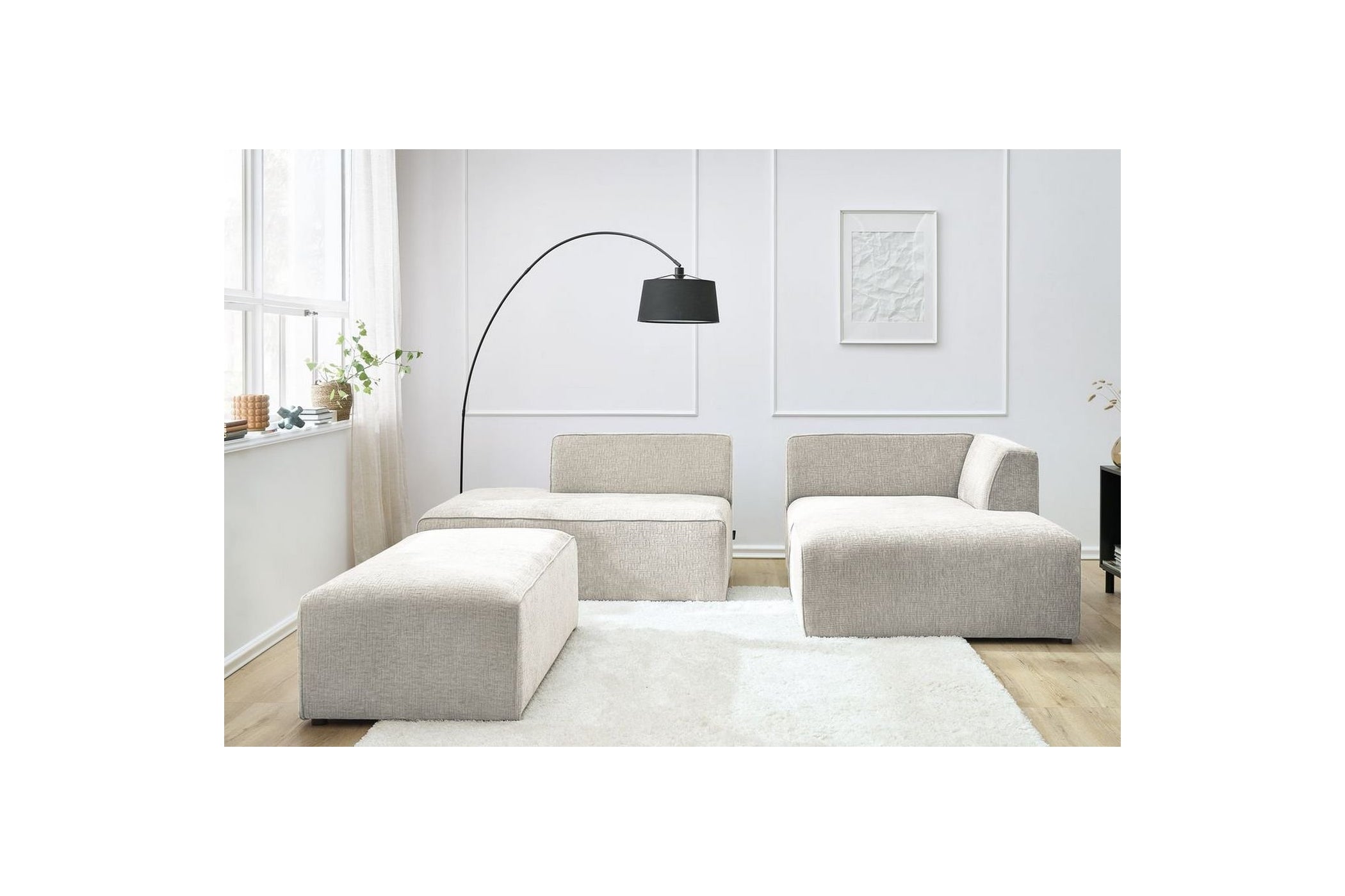 Canapé d'angle fixe modulable MEGEVE tissu texturé avec pouf - Angle droit - BOBOCHIC - The Bradery