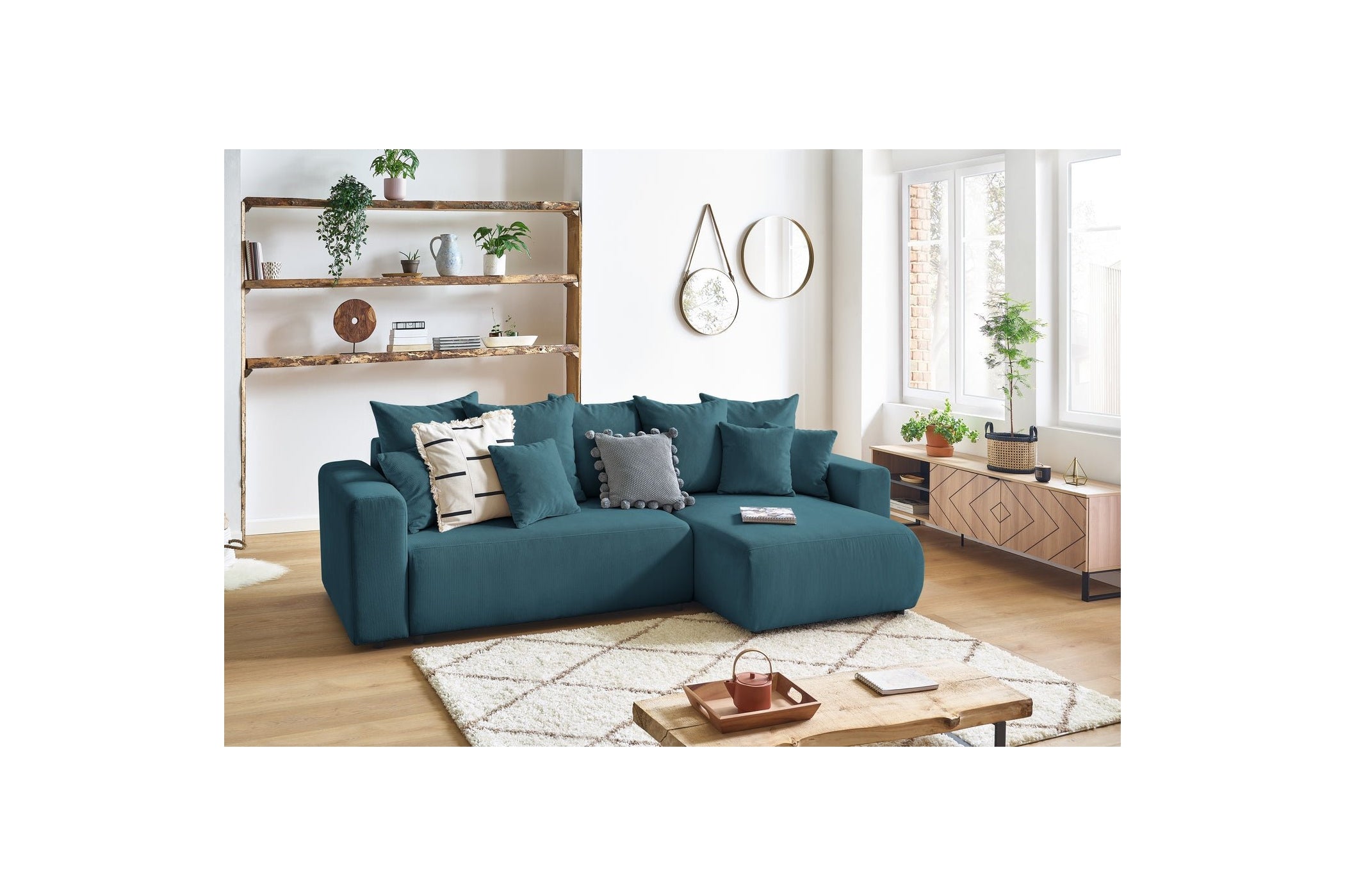 Sofá esquinero reversible convertible con arcón ENVY de pana - BOBOCHIC - The Bradery