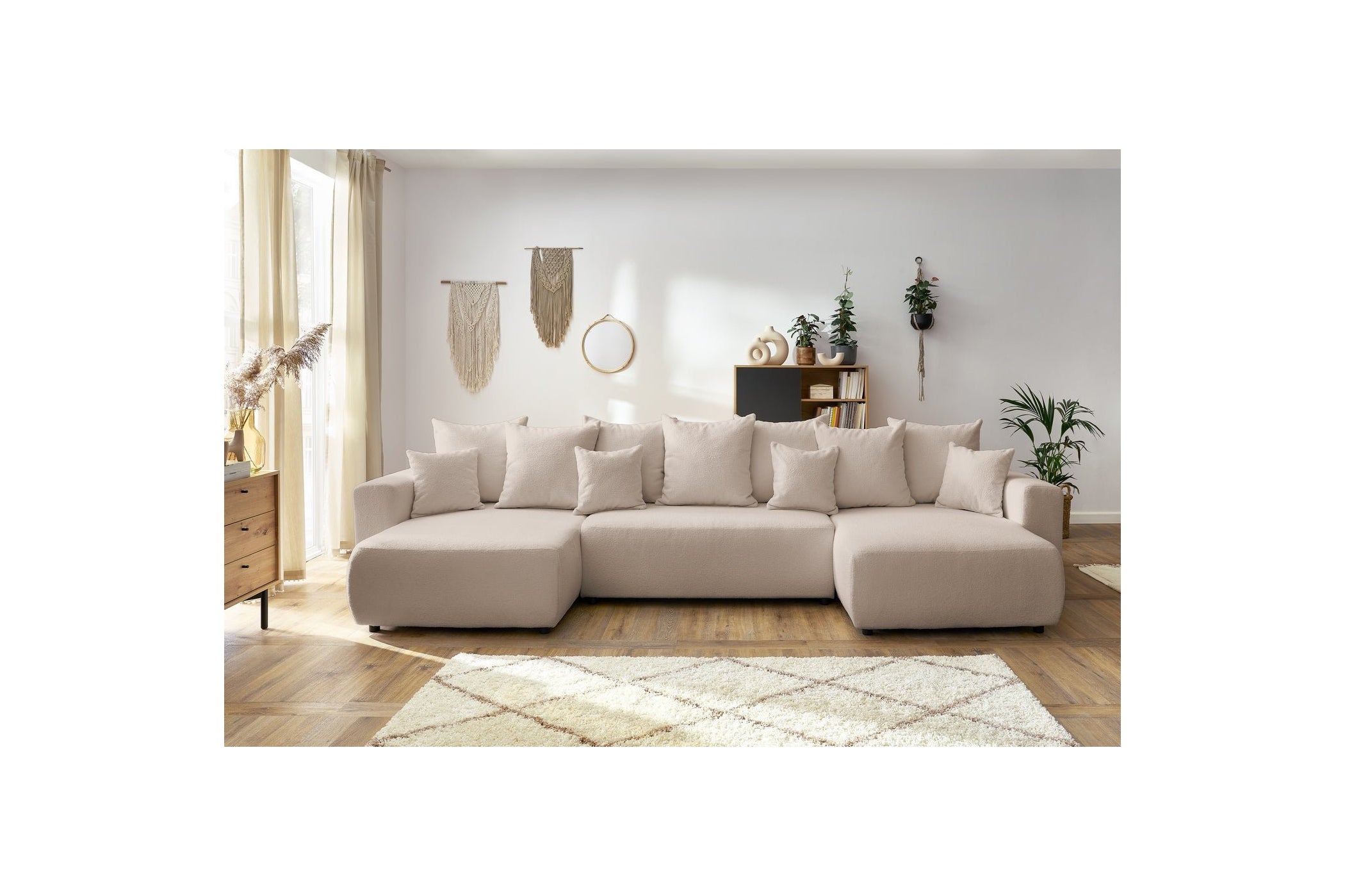 Sofá panorámico convertible con arcón ENVY de tejido bouclé - Panorámico - BOBOCHIC - The Bradery