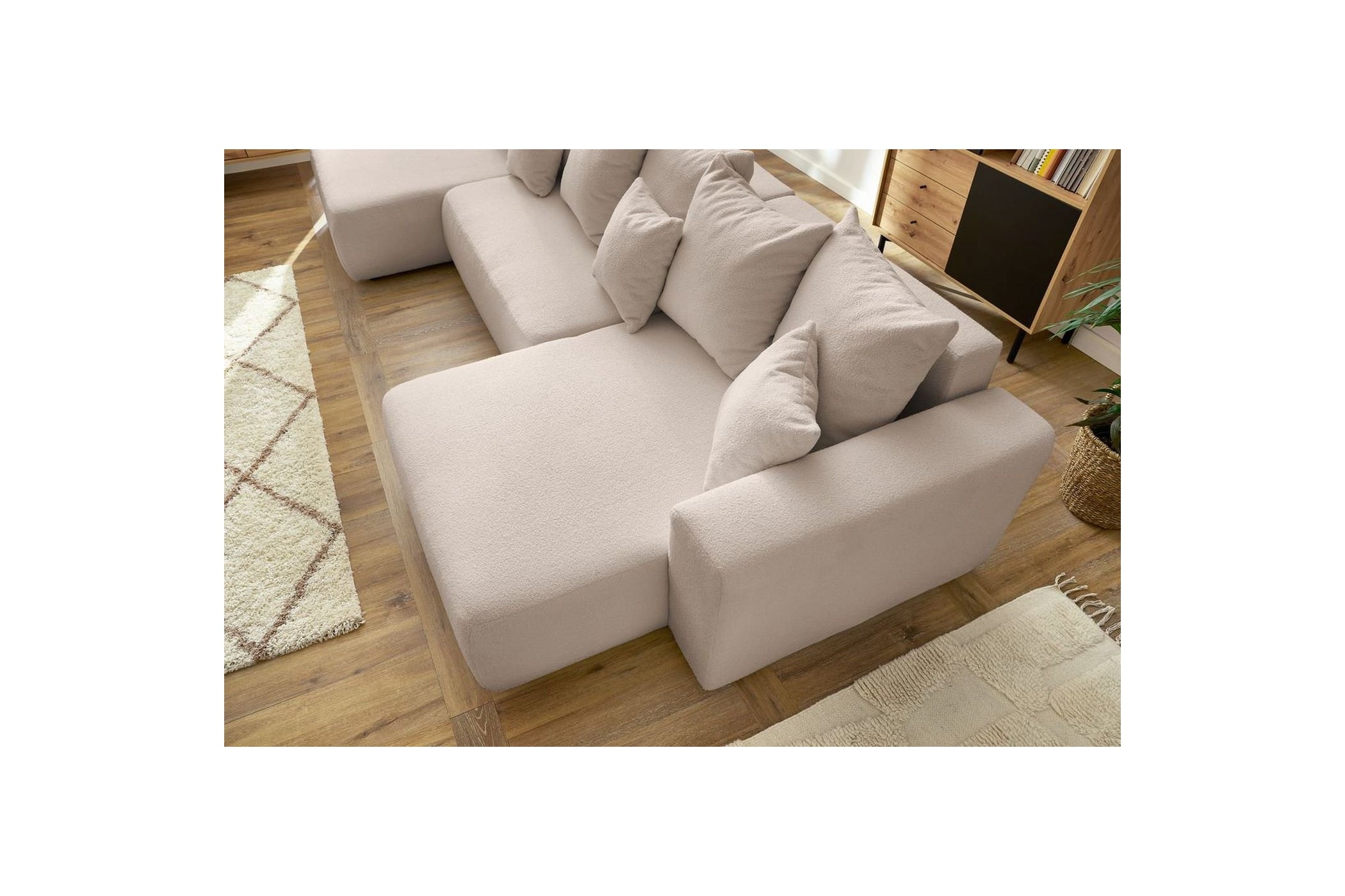 Sofá panorámico convertible con arcón ENVY de tejido bouclé - Panorámico - BOBOCHIC - The Bradery