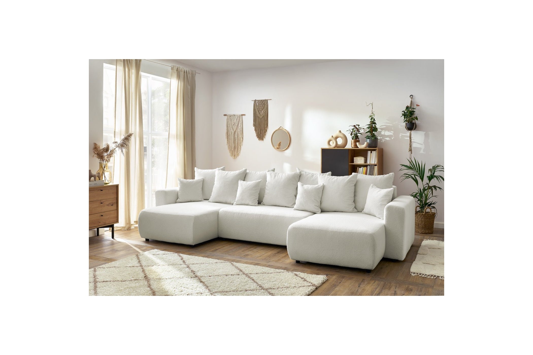 Sofá panorámico convertible con arcón ENVY de tejido bouclé - Panorámico - BOBOCHIC - The Bradery
