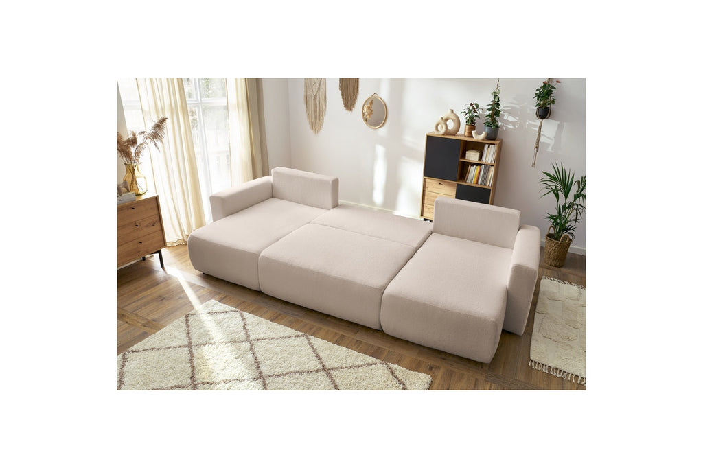 Sofá panorámico convertible con arcón ENVY de tejido bouclé - Panorámico - BOBOCHIC - The Bradery