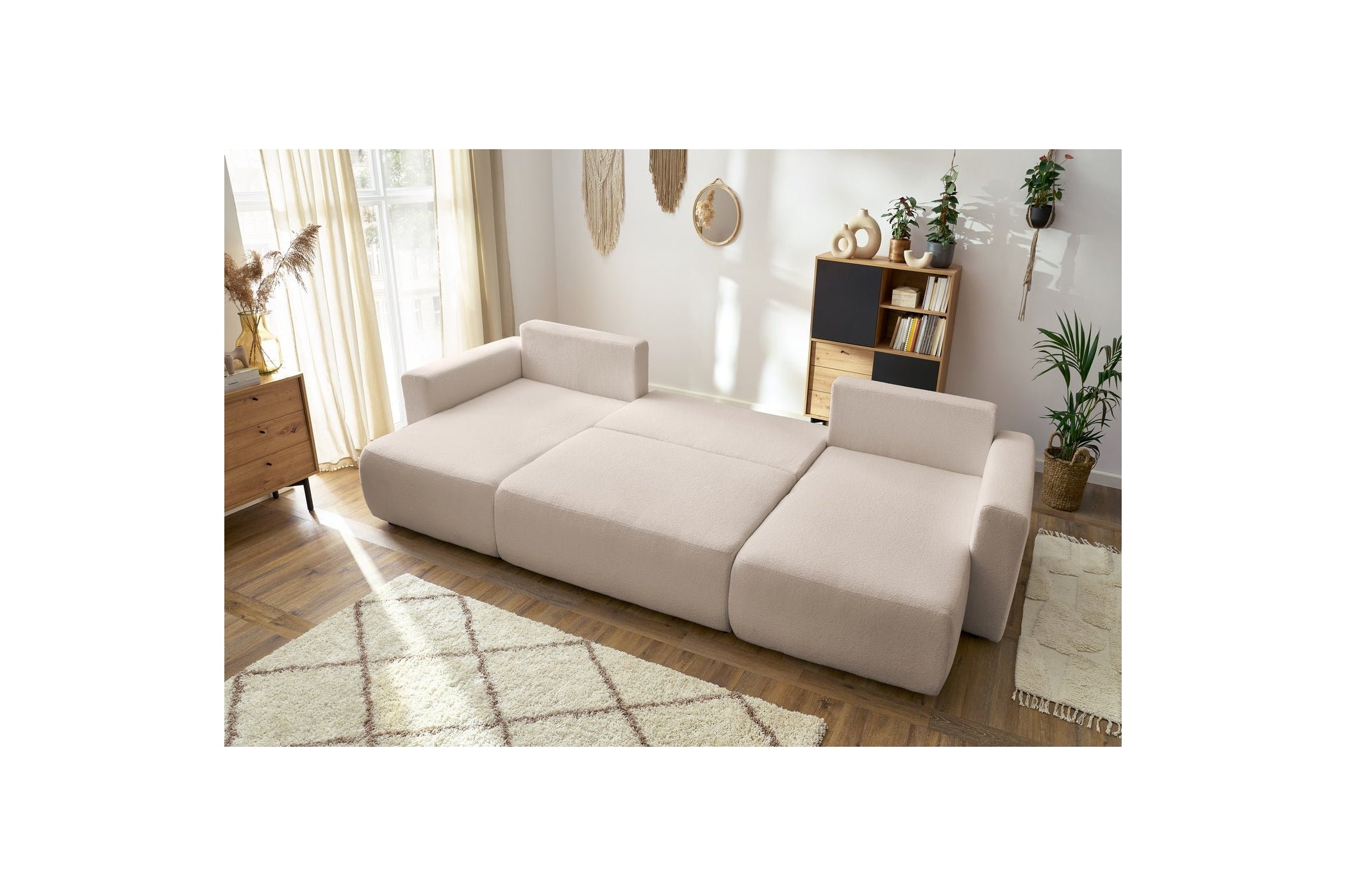 Sofá panorámico convertible con arcón ENVY de tejido bouclé - Panorámico - BOBOCHIC - The Bradery