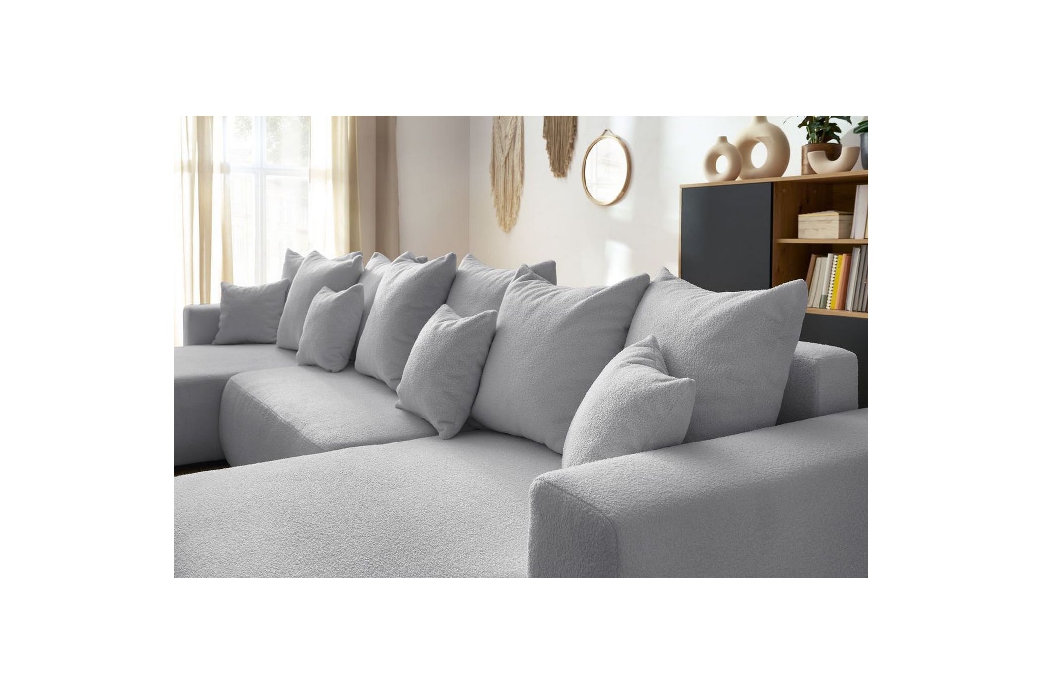 Sofá panorámico convertible con arcón ENVY de tela bouclé - Panorámico - BOBOCHIC - The Bradery