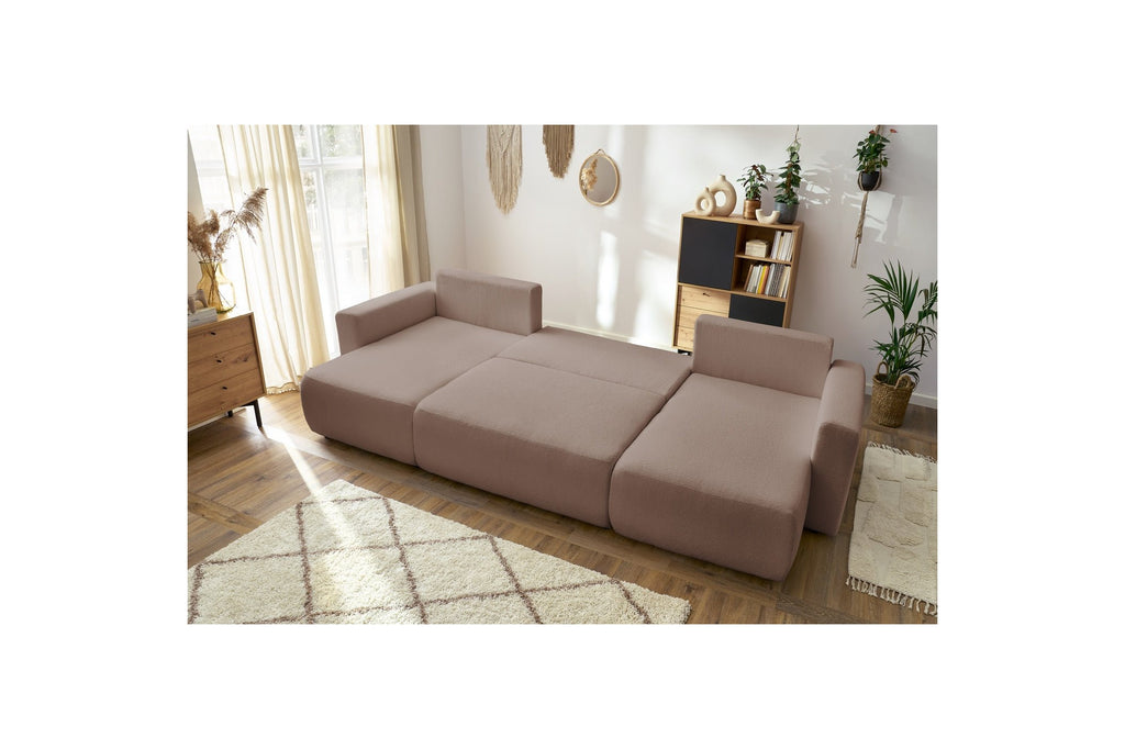 Sofá panorámico convertible con arcón ENVY de tejido bouclé - Panorámico - BOBOCHIC - The Bradery