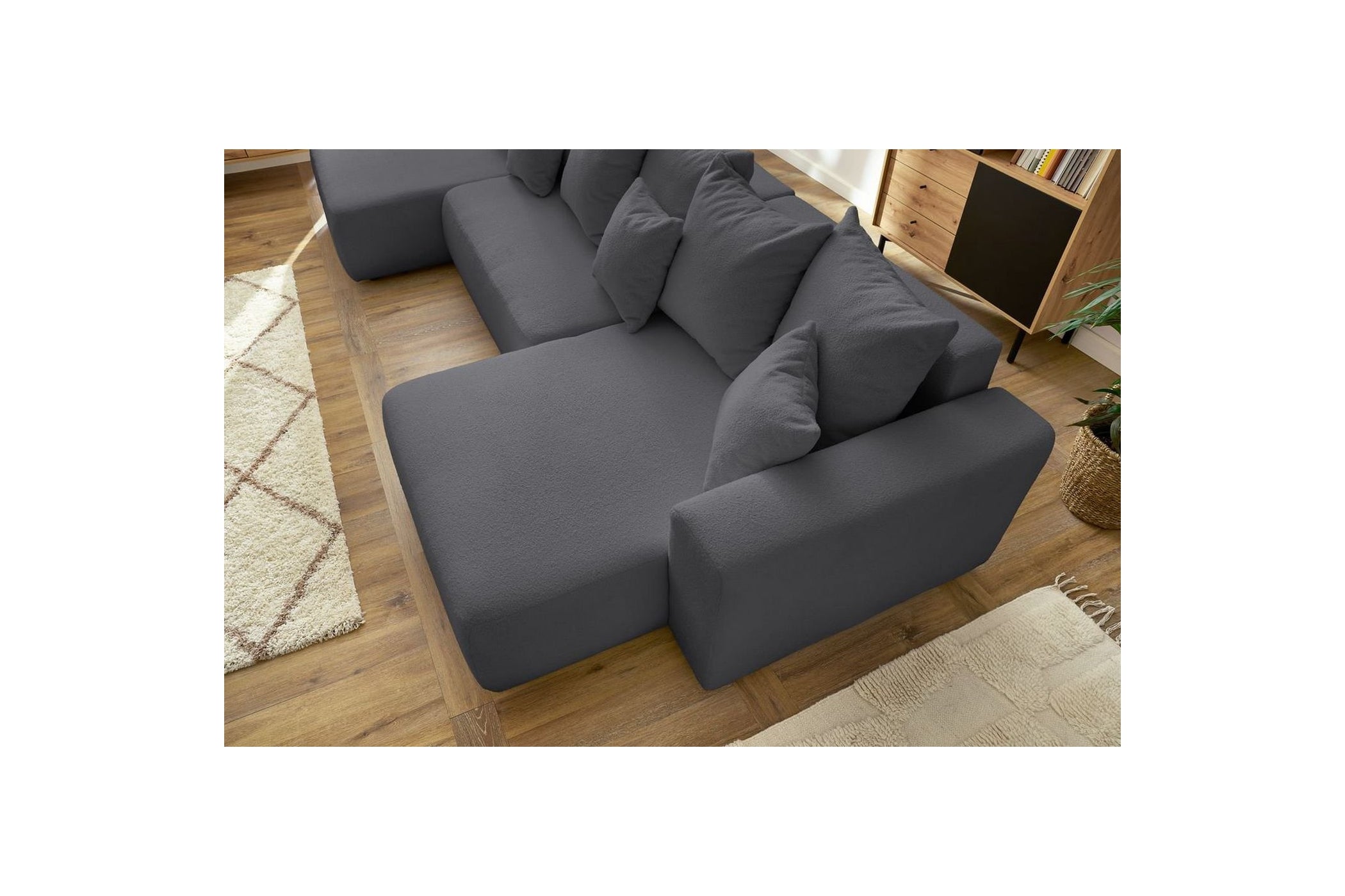 Sofá panorámico convertible con arcón ENVY de tela bouclé - Panorámico - BOBOCHIC - The Bradery