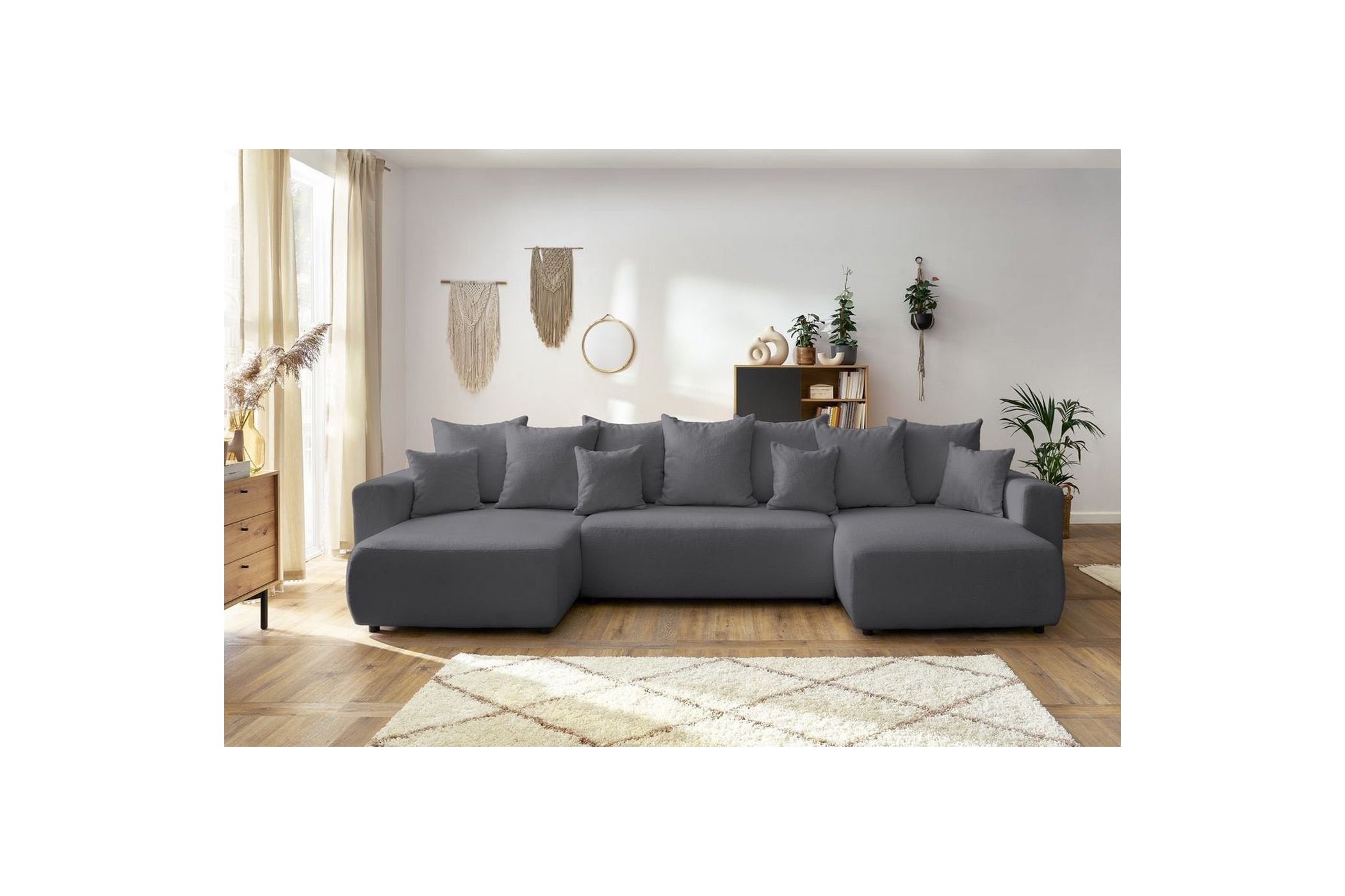 Sofá panorámico convertible con arcón ENVY de tela bouclé - Panorámico - BOBOCHIC - The Bradery