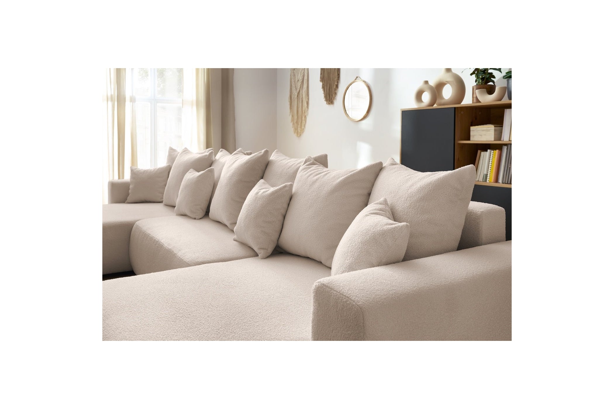 Sofá panorámico convertible con arcón ENVY de tejido bouclé - Panorámico - BOBOCHIC - The Bradery