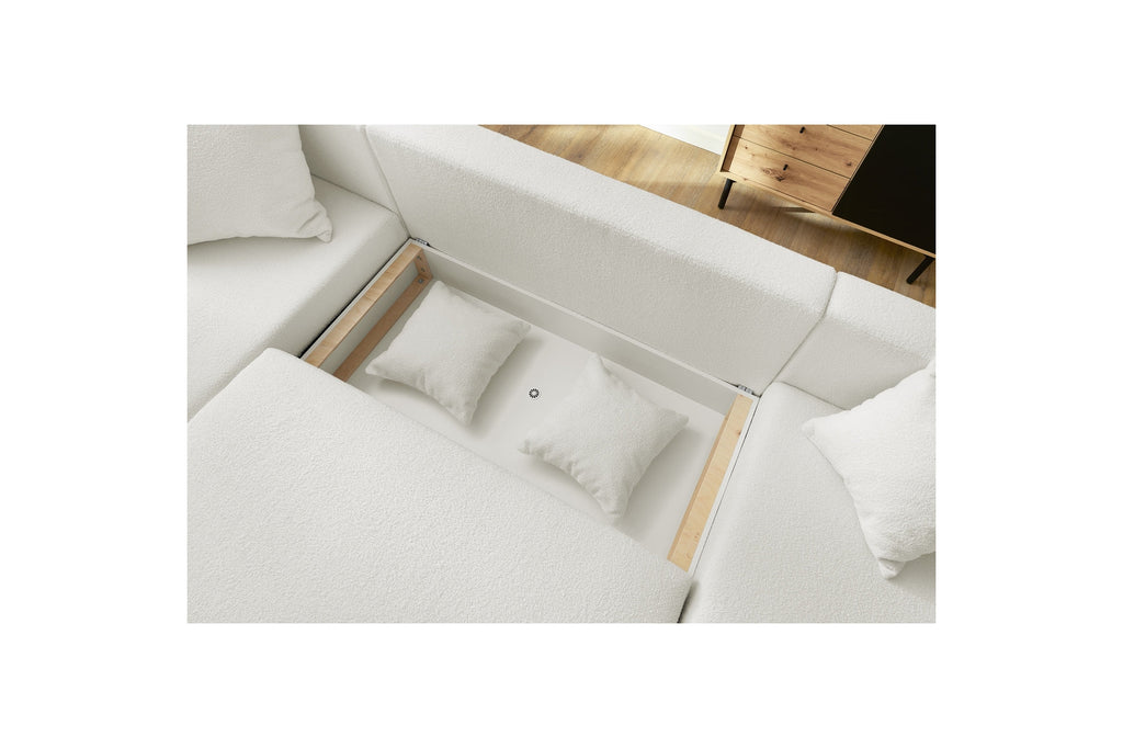 Sofá panorámico convertible con arcón ENVY de tejido bouclé - Panorámico - BOBOCHIC - The Bradery