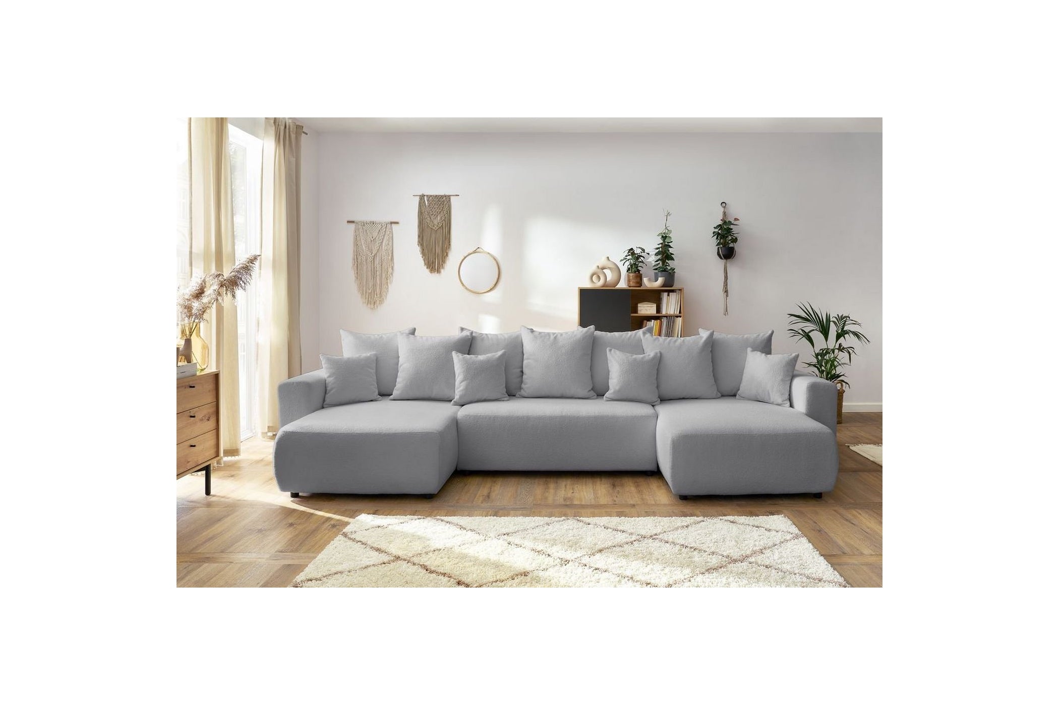 Sofá panorámico convertible con arcón ENVY de tejido bouclé - Panorámico - BOBOCHIC - The Bradery
