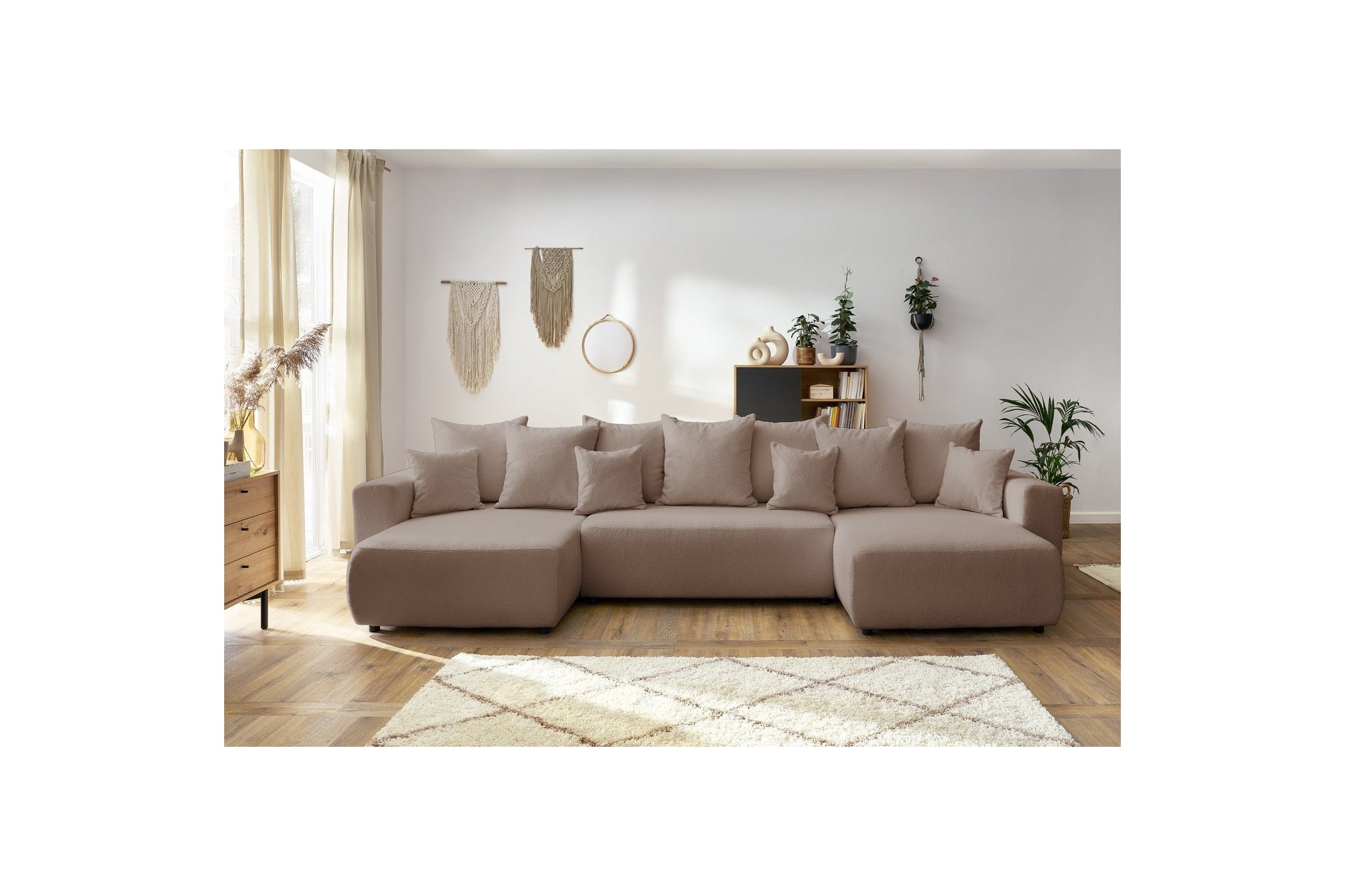Sofá panorámico convertible con arcón ENVY de tejido bouclé - Panorámico - BOBOCHIC - The Bradery