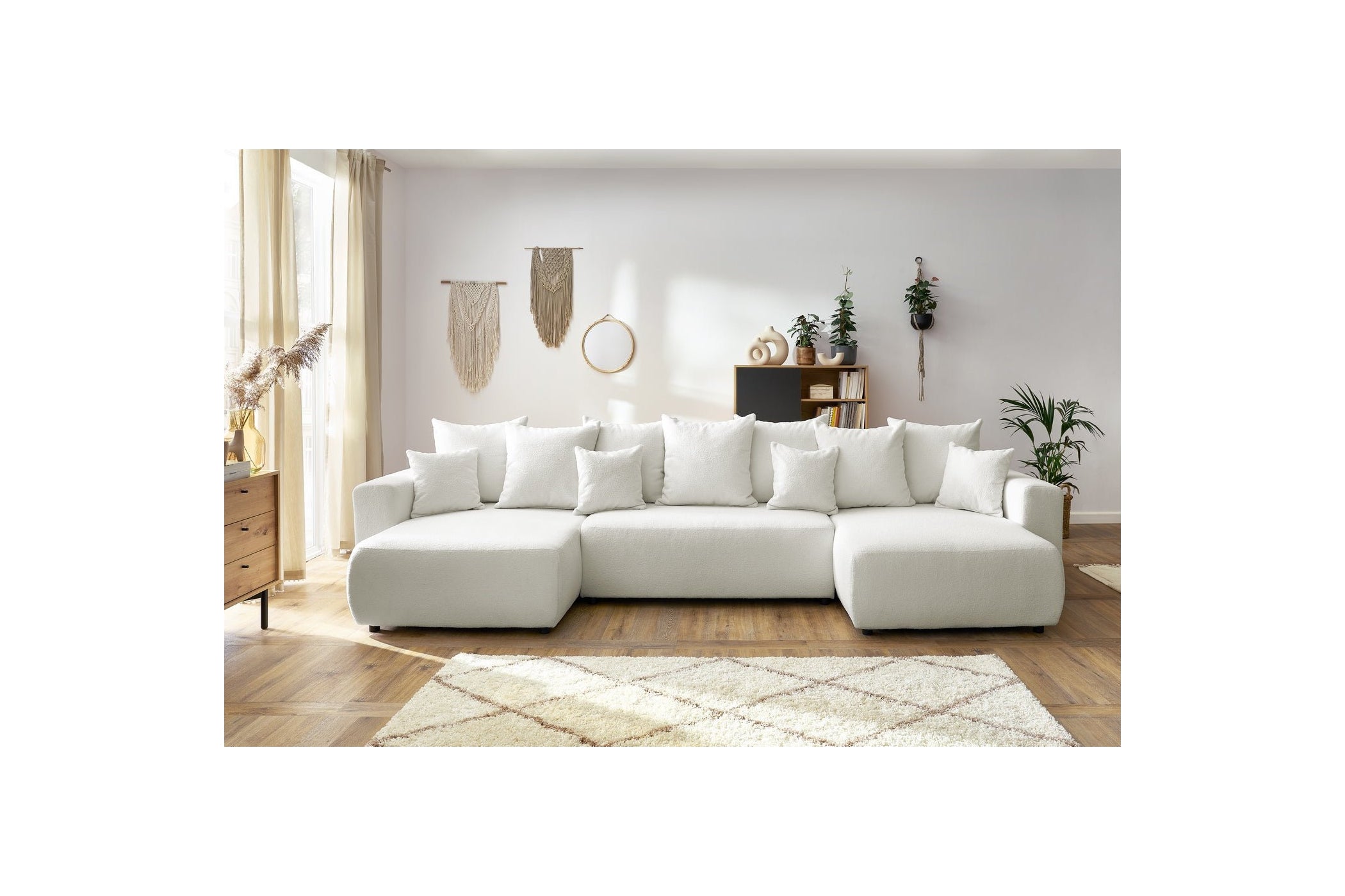 Sofá panorámico convertible con arcón ENVY de tejido bouclé - Panorámico - BOBOCHIC - The Bradery