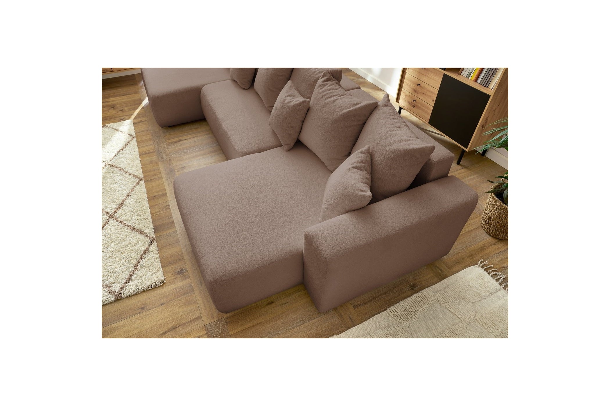 Sofá panorámico convertible con arcón ENVY de tejido bouclé - Panorámico - BOBOCHIC - The Bradery
