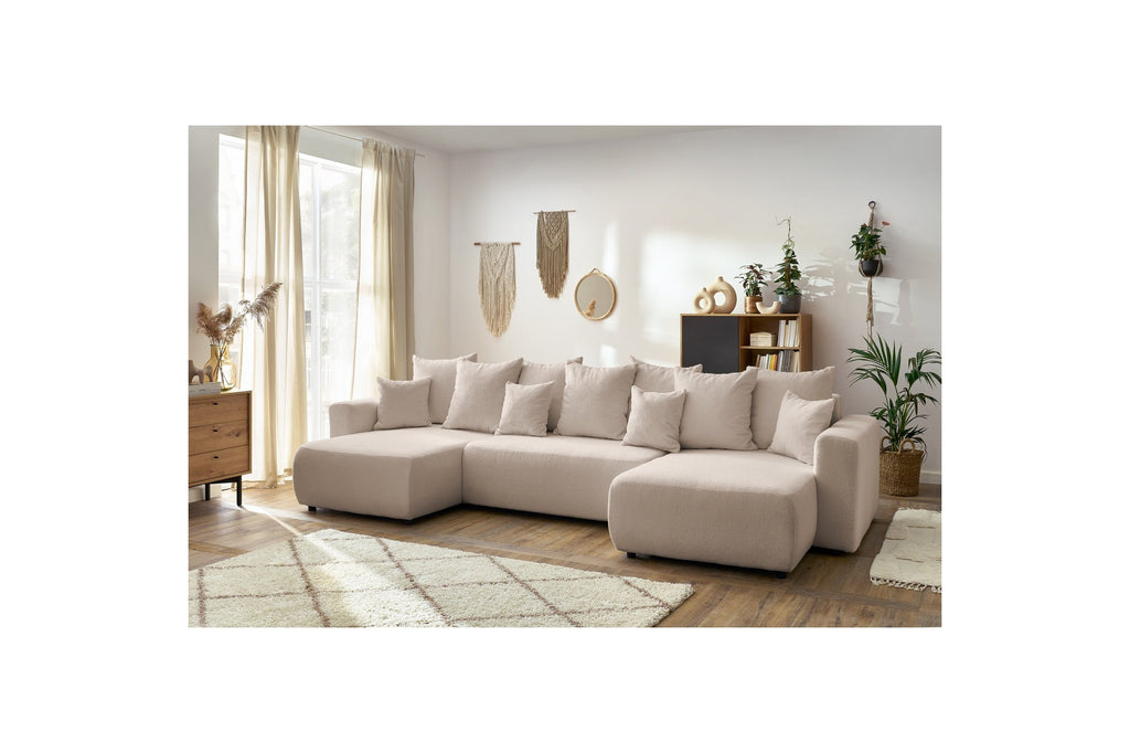 Sofá panorámico convertible con arcón ENVY de tejido bouclé - Panorámico - BOBOCHIC - The Bradery