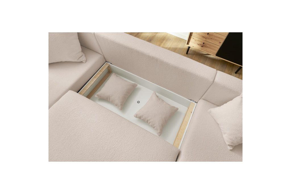 Sofá panorámico convertible con arcón ENVY de tejido bouclé - Panorámico - BOBOCHIC - The Bradery