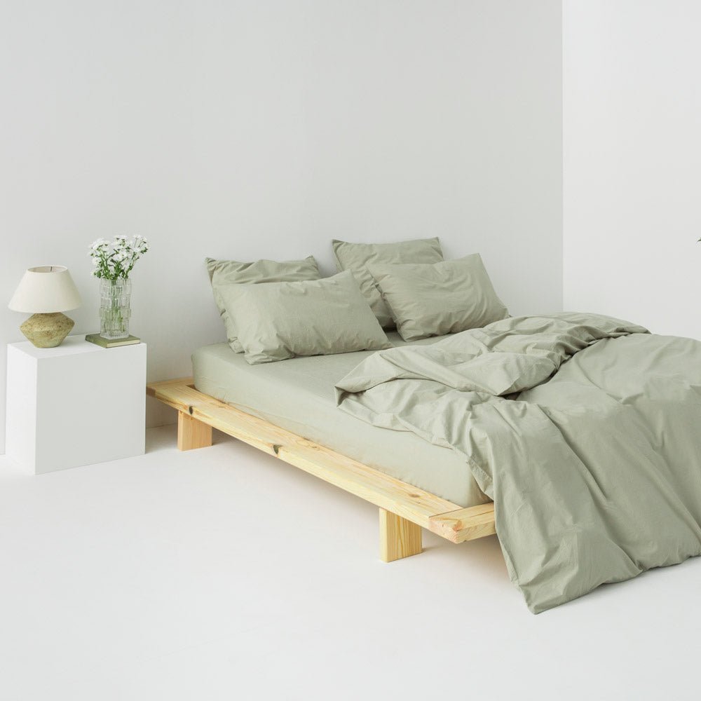 Washed Cotton Percale Fitted Sheet - Sage - MOST - The Bradery