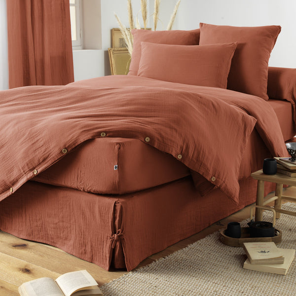 Lenzuolo Con Angoli In Garza Di Cotone Gaia Terracotta - L'Effet Papillon - The Bradery