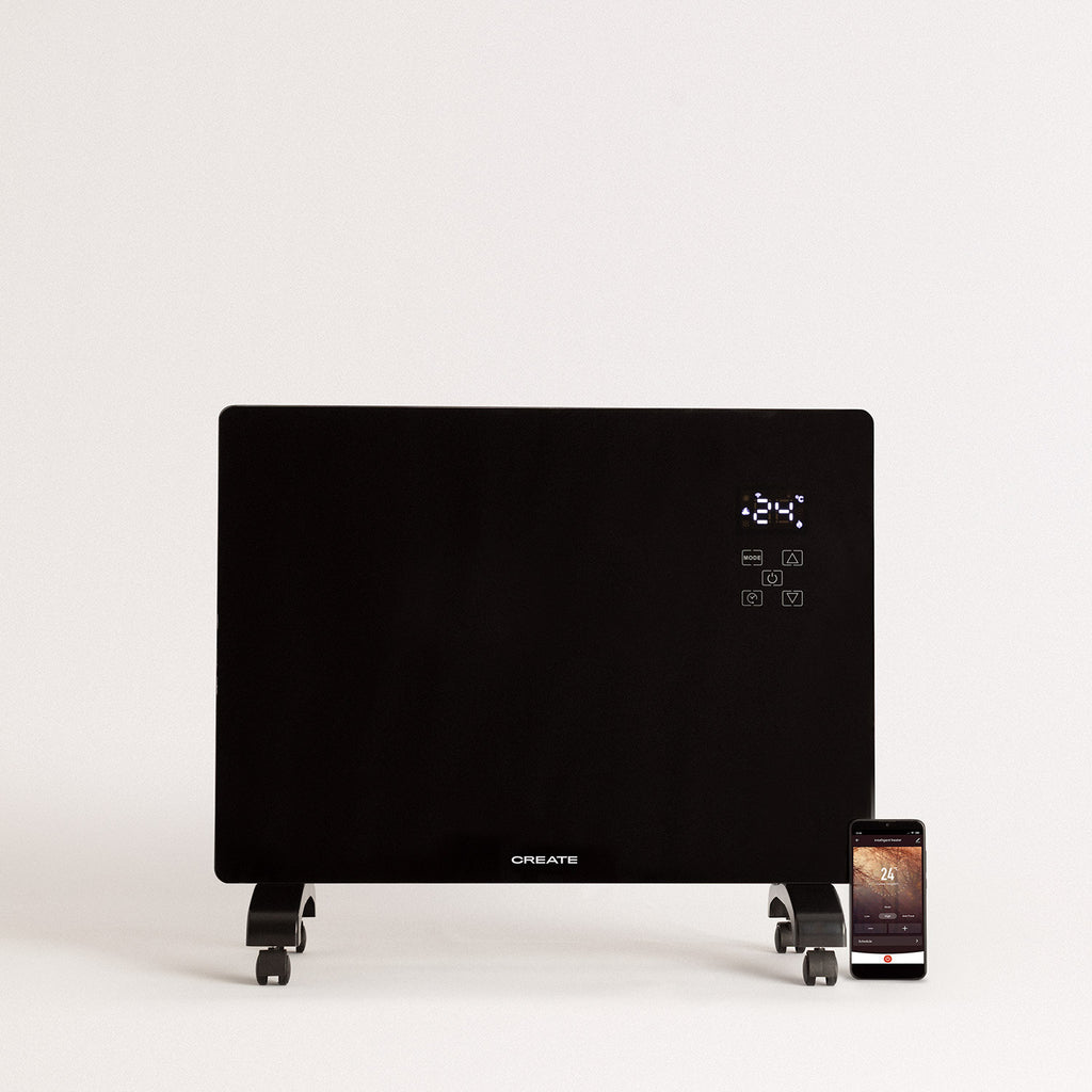 Warm Crystal 1500W Wi-Fi - Wall-Mounted Electric Heater with Castors - Black