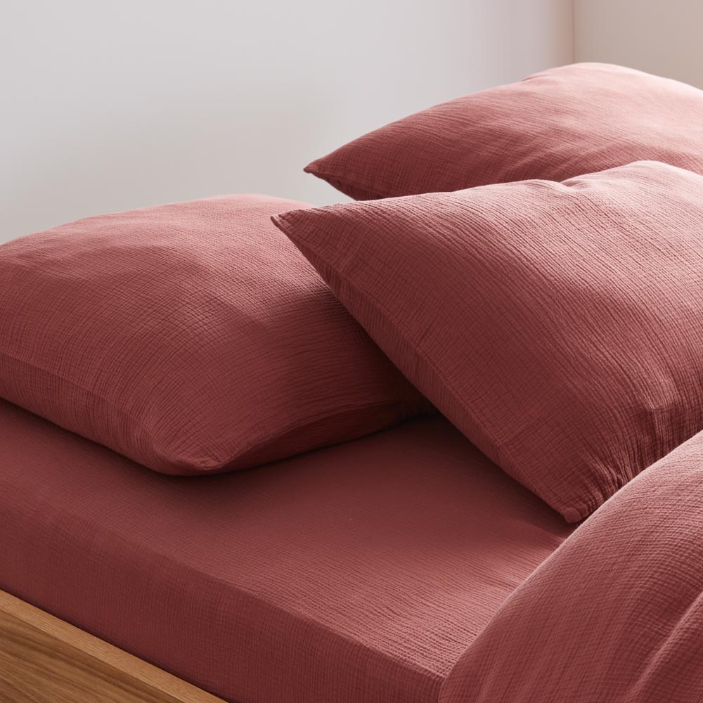 2 Fundas de Almohada - Gasa de Algodón - Rosa Ladrillo
