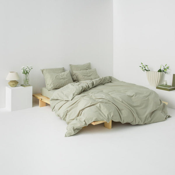 Housse De Couette En Percale De Coton Lavé - Sauge - MOST - The Bradery