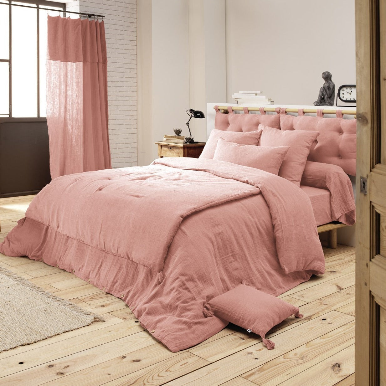 Housse de couette Gaze de Coton GAÏA Rose pêche - L'Effet Papillon - The Bradery