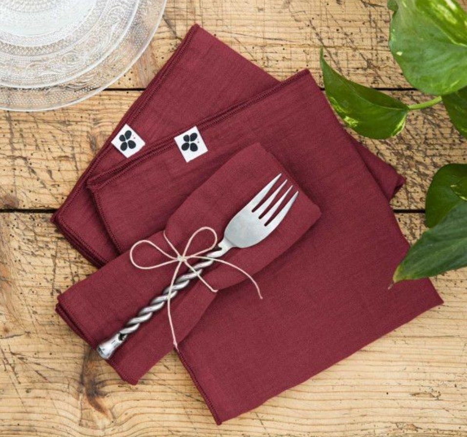 Lot De 3 Serviettes Gaze De Coton Gaïa Lie De Vin - L'Effet Papillon - The Bradery
