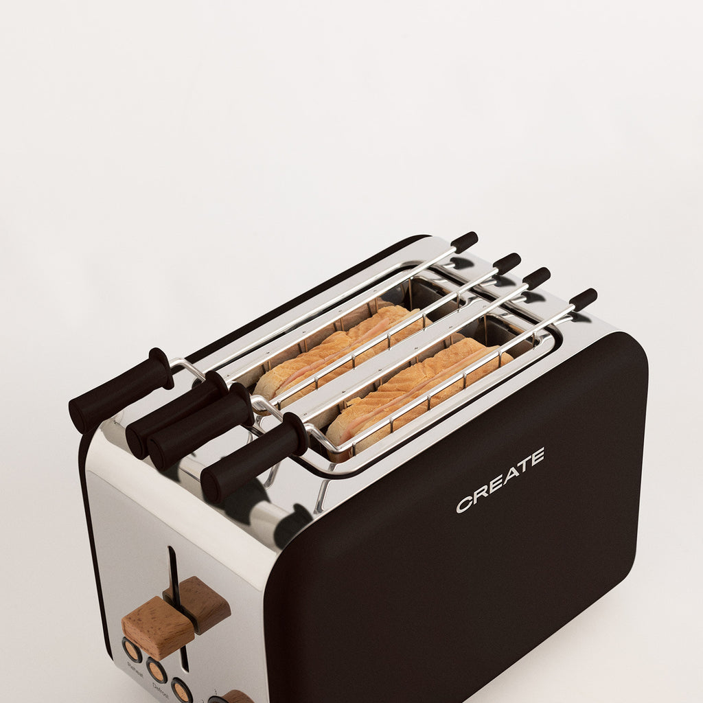 Toast Retro Pack - Small Wide-Slot Toaster + 2 Sandwich Racks - Black