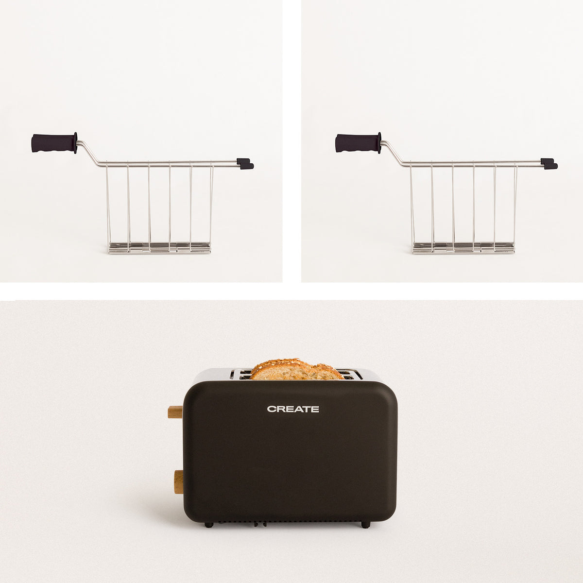 Toast Retro Pack - Small Wide-Slot Toaster + 2 Sandwich Racks - Black