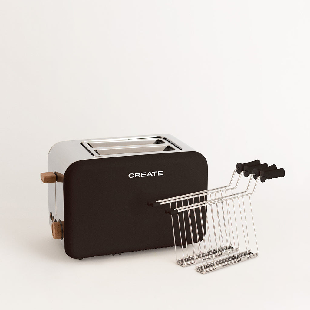 Toast Retro Pack - Small Wide-Slot Toaster + 2 Sandwich Racks - Black