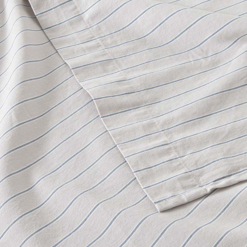 Flat Sheet - In Washed Cotton Percale Blue Stripes