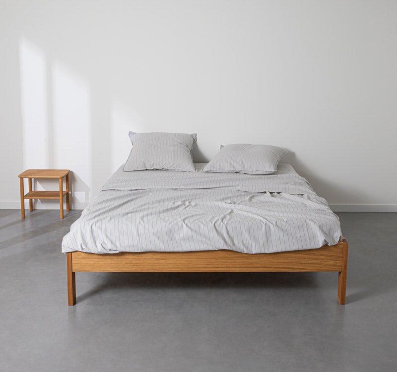 Flat Sheet - In Washed Cotton Percale Blue Stripes