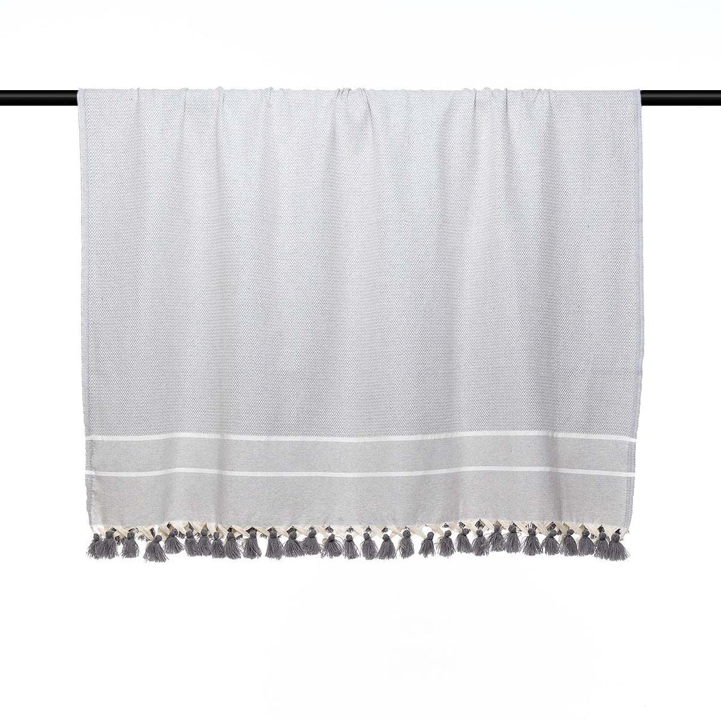 Plaid Chevron Pompon Chevron Stockholm - Gris Perle - Febronie - The Bradery