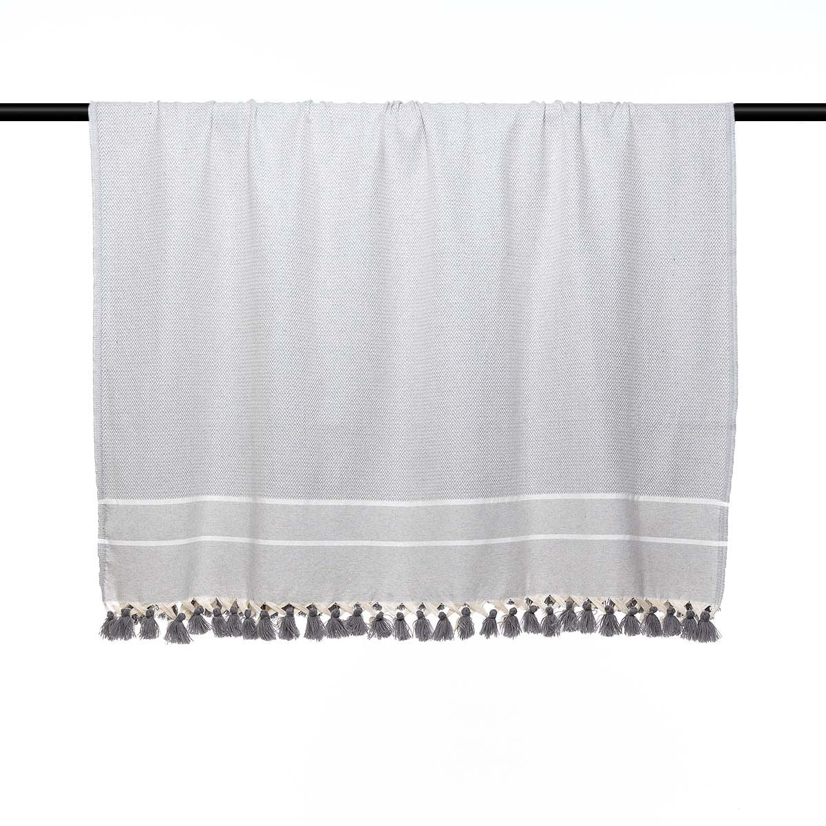 Plaid Chevron Pompon Chevron Stockholm - Gris Perle - Febronie - The Bradery