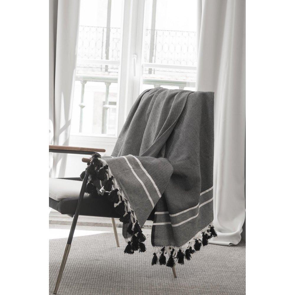 Plaid Chevron Pompon Chevron Stockholm - Noir - Febronie - The Bradery
