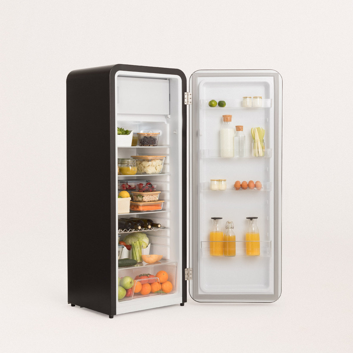 Retro Fridge 281L - Frigorífico Retro - Negro Tiradores Plata