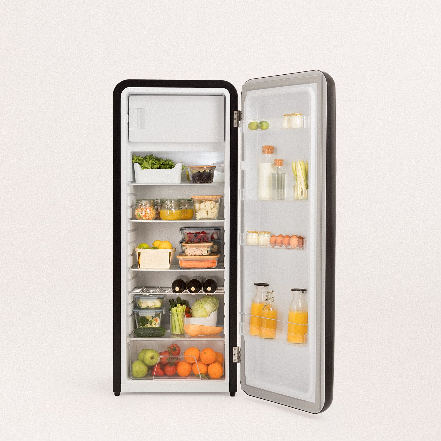 Retro Fridge 281L - Frigorífico Retro - Negro Tiradores Plata