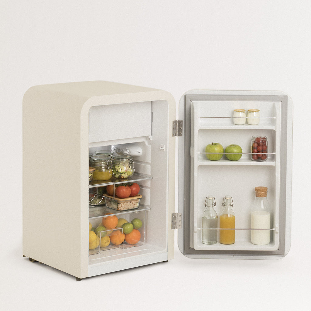 Retro Fridge 48L - Réfrigérateur Rétro - Blanc Cassé Poignées Argent