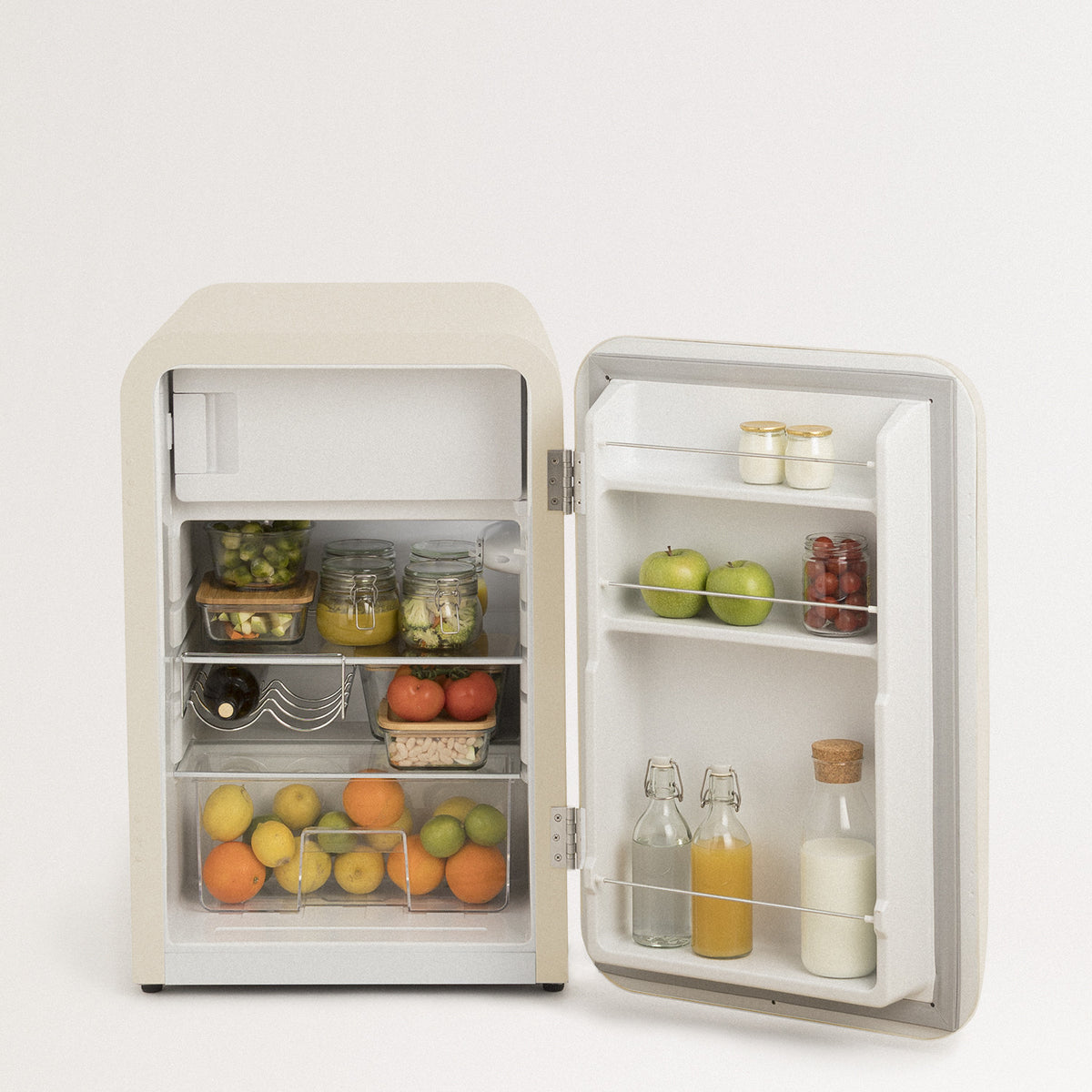 Retro Fridge 48L - Réfrigérateur Rétro - Blanc Cassé Poignées Argent