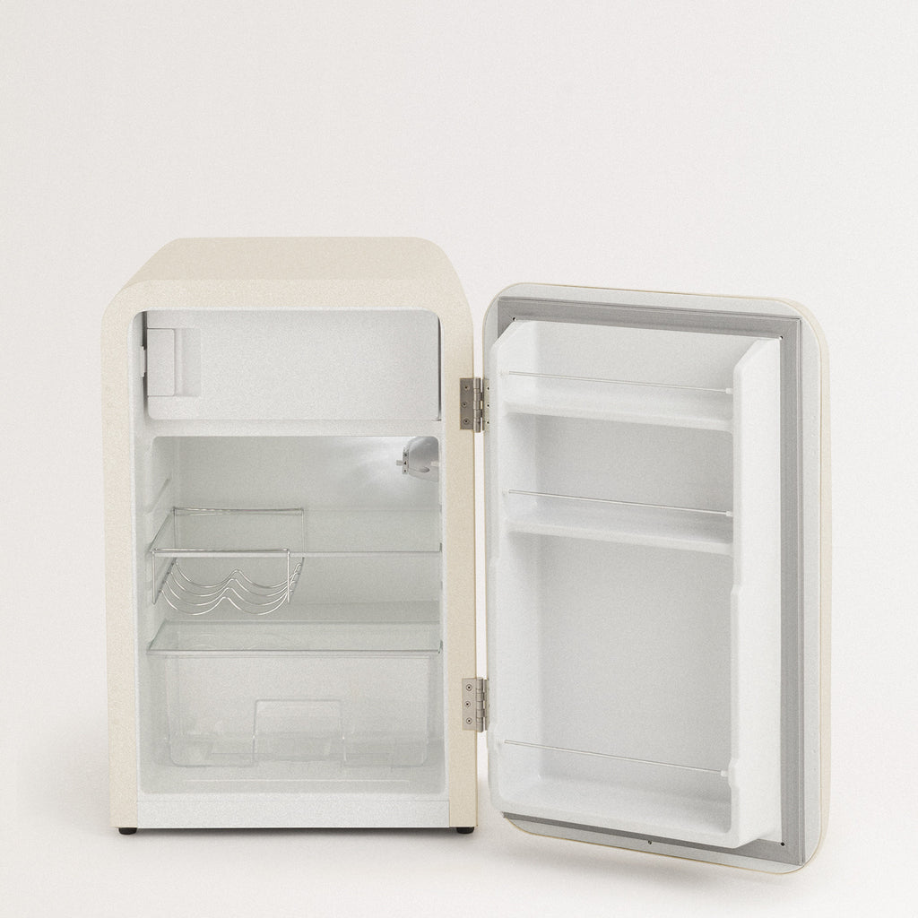 Retro Fridge 48L - Réfrigérateur Rétro - Blanc Cassé Poignées Argent