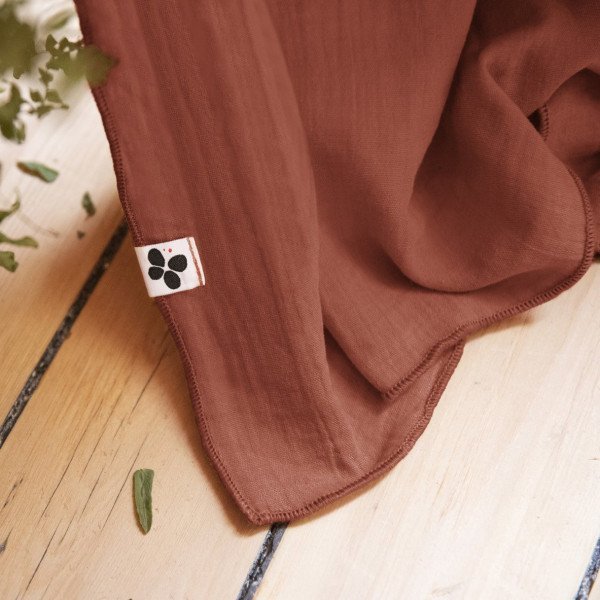 Adjustable Curtain + 8 Clip Rings Cotton Gauze 140 x 300 cm Gaia Terracotta - L'Effet Papillon - The Bradery