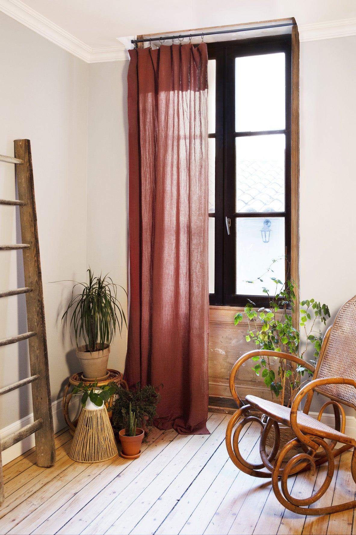 Adjustable Curtain + 8 Clip Rings Cotton Gauze 140 X 300 Cm Gaia Terracotta - L'Effet Papillon - The Bradery