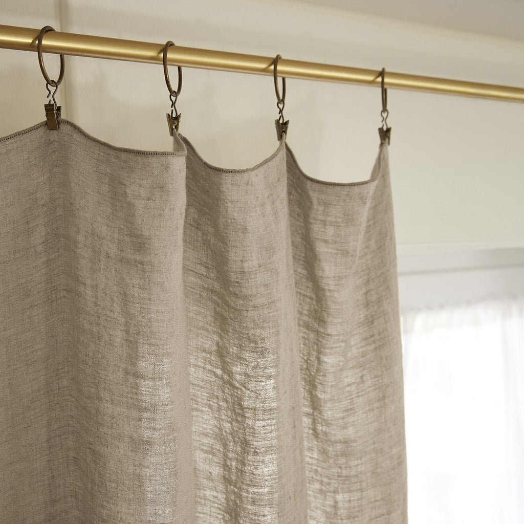 Adjustable curtain + ring washed linen SOLINE Sable - L'Effet Papillon - The Bradery