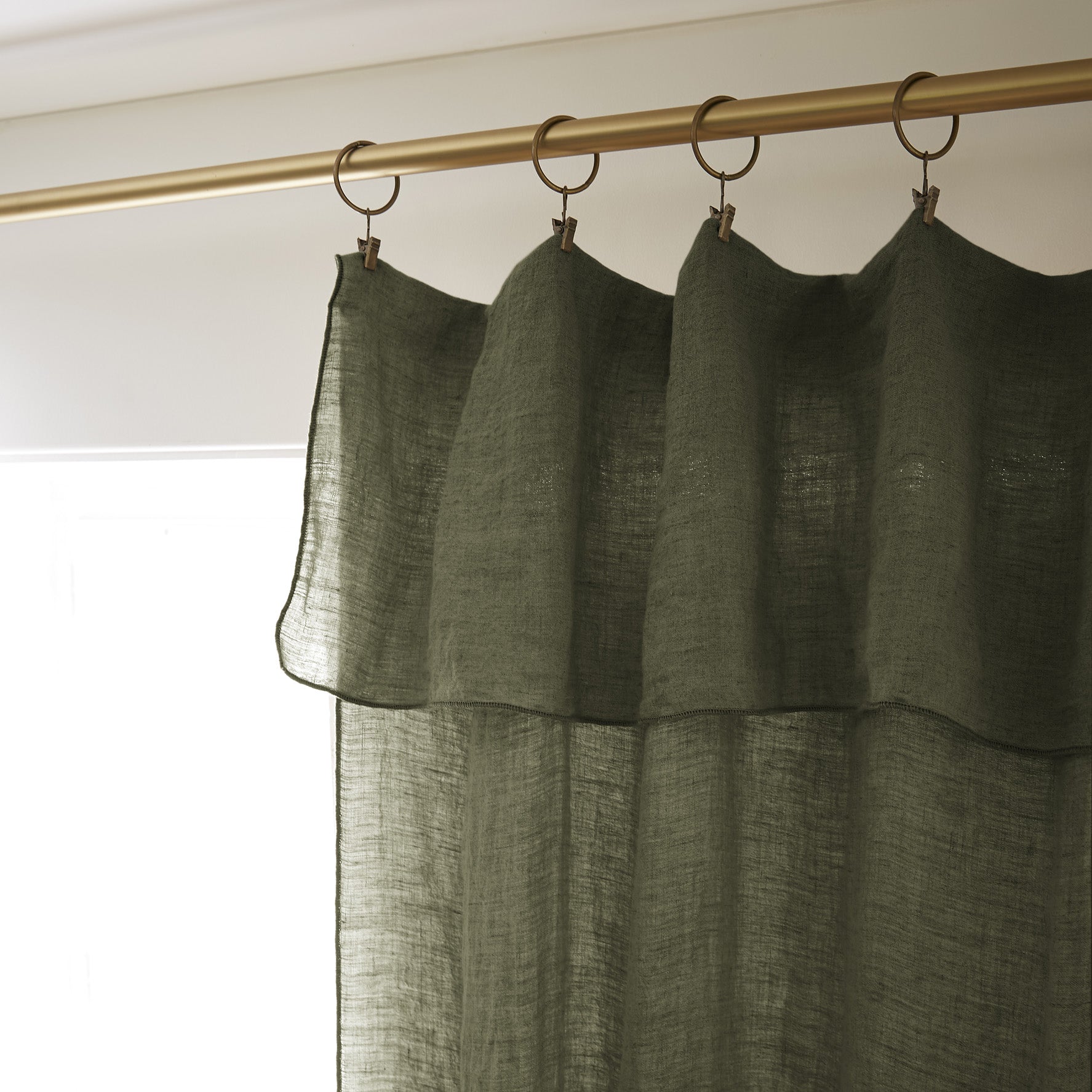 Adjustable curtain + ring washed linen SOLINE Thyme - L'Effet Papillon - The Bradery