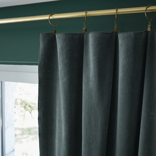 Rideau ajustable + anneau Velours de coton CÉSAR Ardoise - L'Effet Papillon - The Bradery