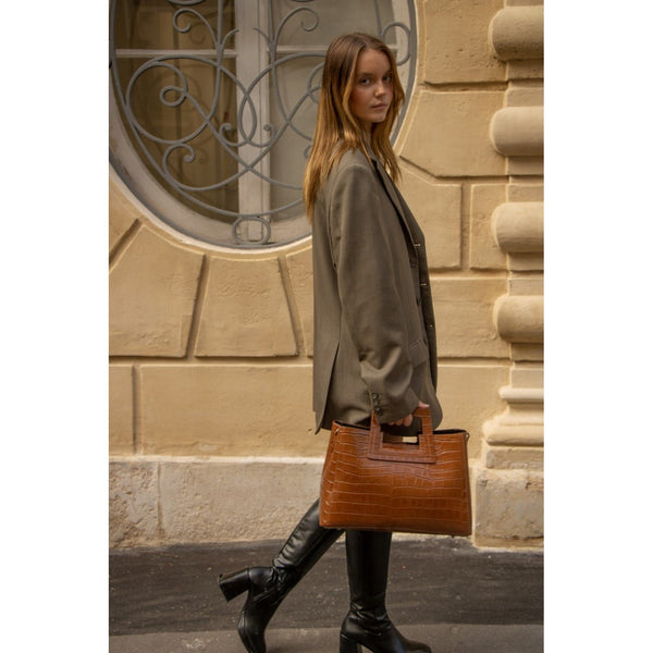 Camel Jane Croco Handbag - Maison Heritage - The Bradery