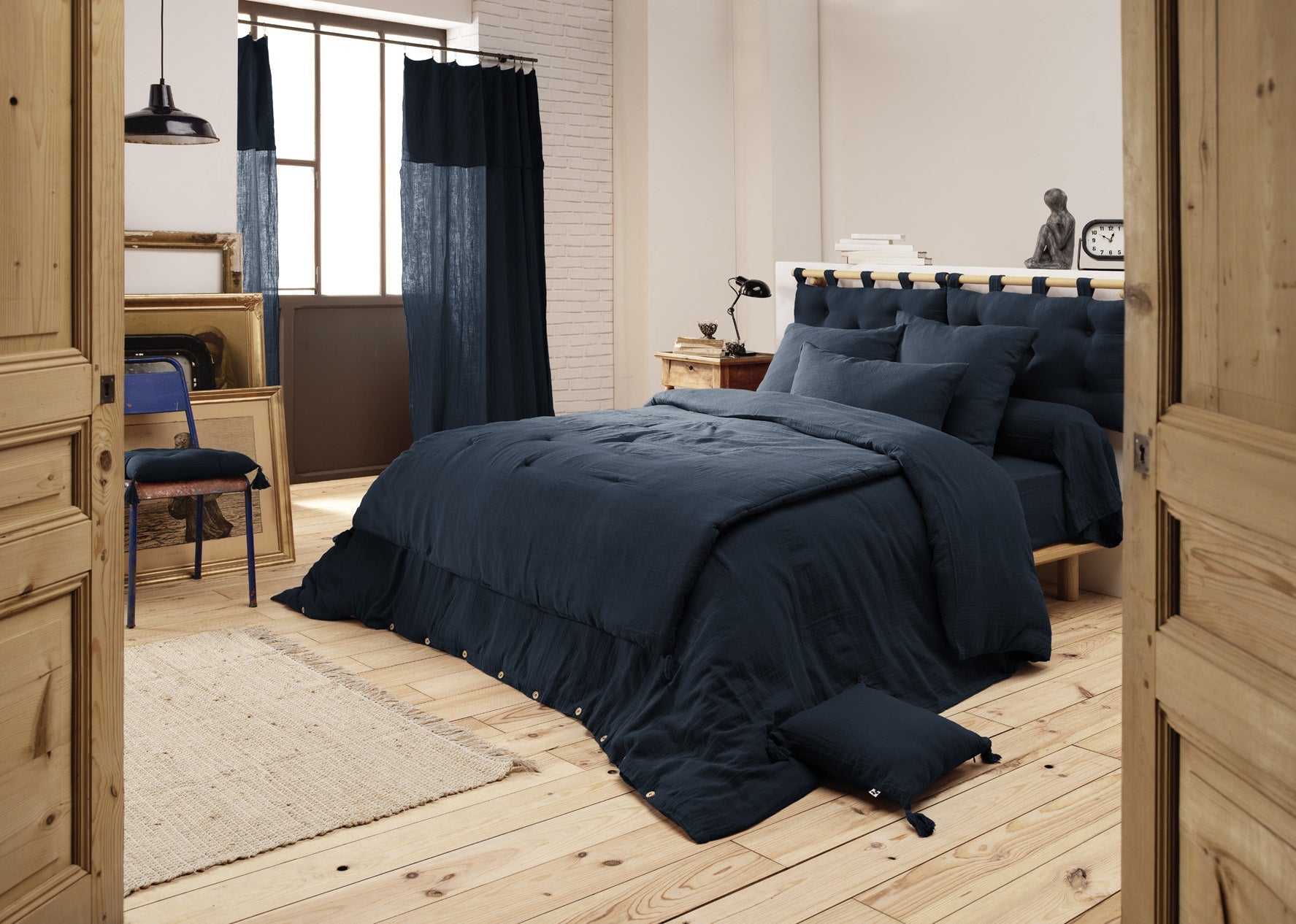 Taie De Traversin Gaze De Coton 85 X 185 Cm Gaia Minuit - L'Effet Papillon - The Bradery