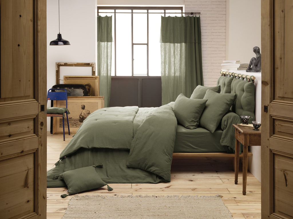 Cotton Gauze Bolster Pillowcase 85 X 185 Cm Gaia Romarin - L'Effet Papillon - The Bradery